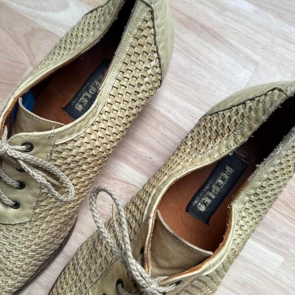 Men's Peeples Woven Loafer Italian Leather Vintage Cream Tan 13 Lace up - Picture 4 of 8